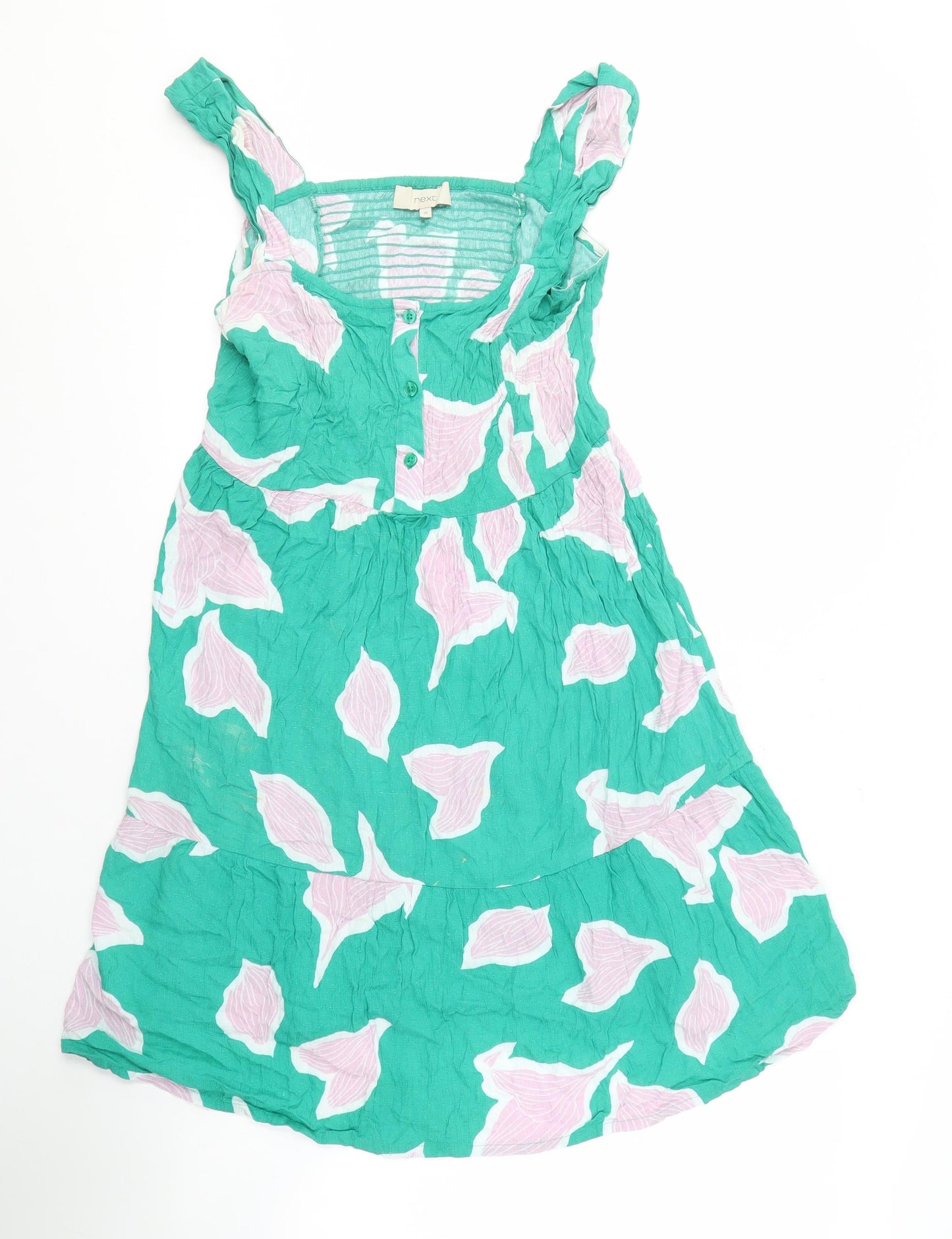 Next Women's Green Floral Cotton Dress, Size 10