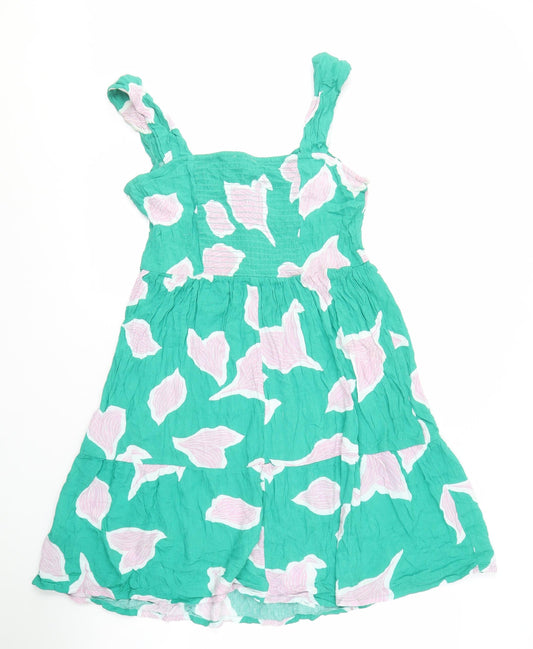 Next Women's Green Floral Cotton Dress, Size 10