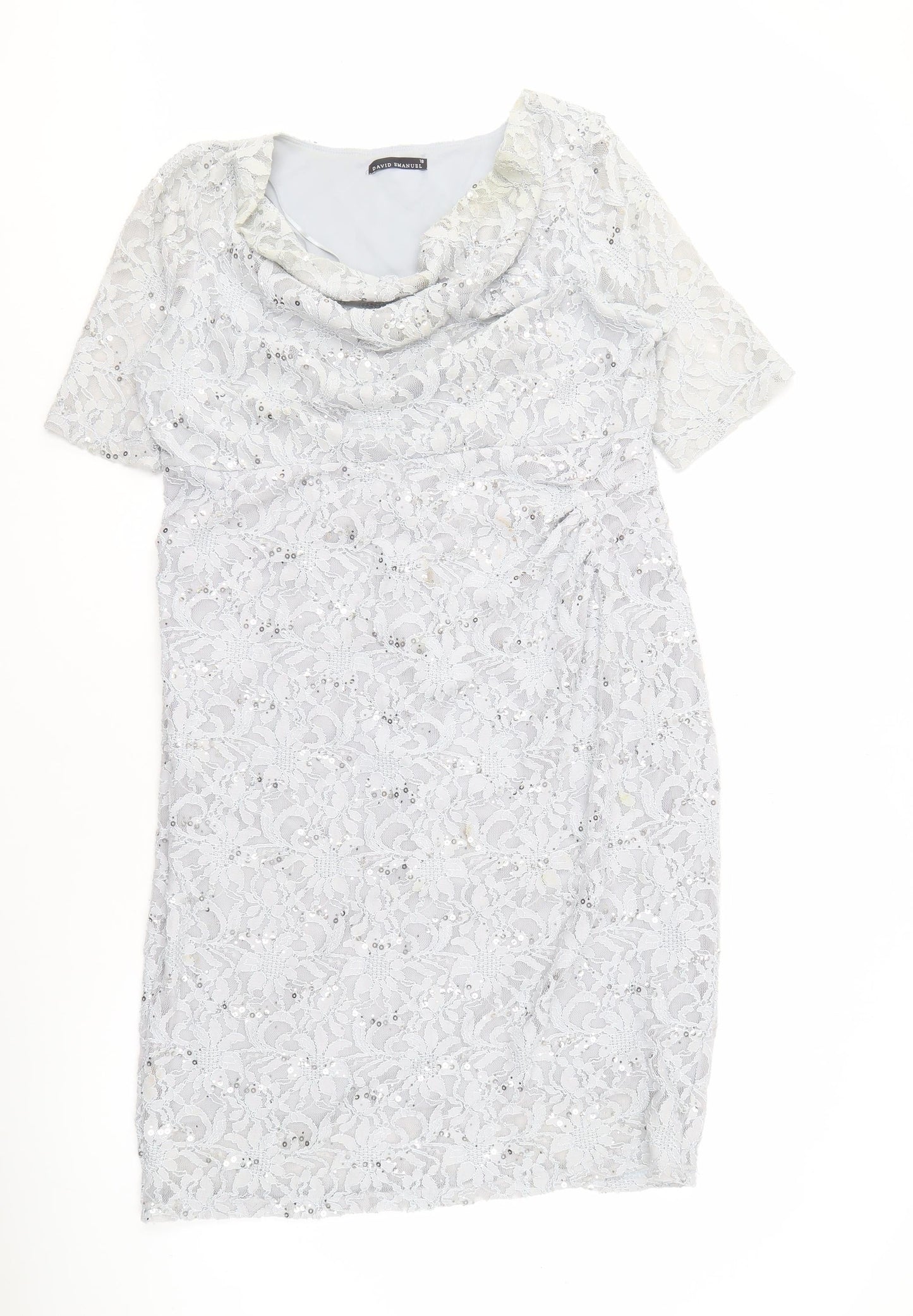 David Emanuel Grey Lace Dress with Sequins Size 18