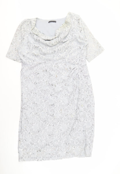 David Emanuel Grey Lace Dress with Sequins Size 18