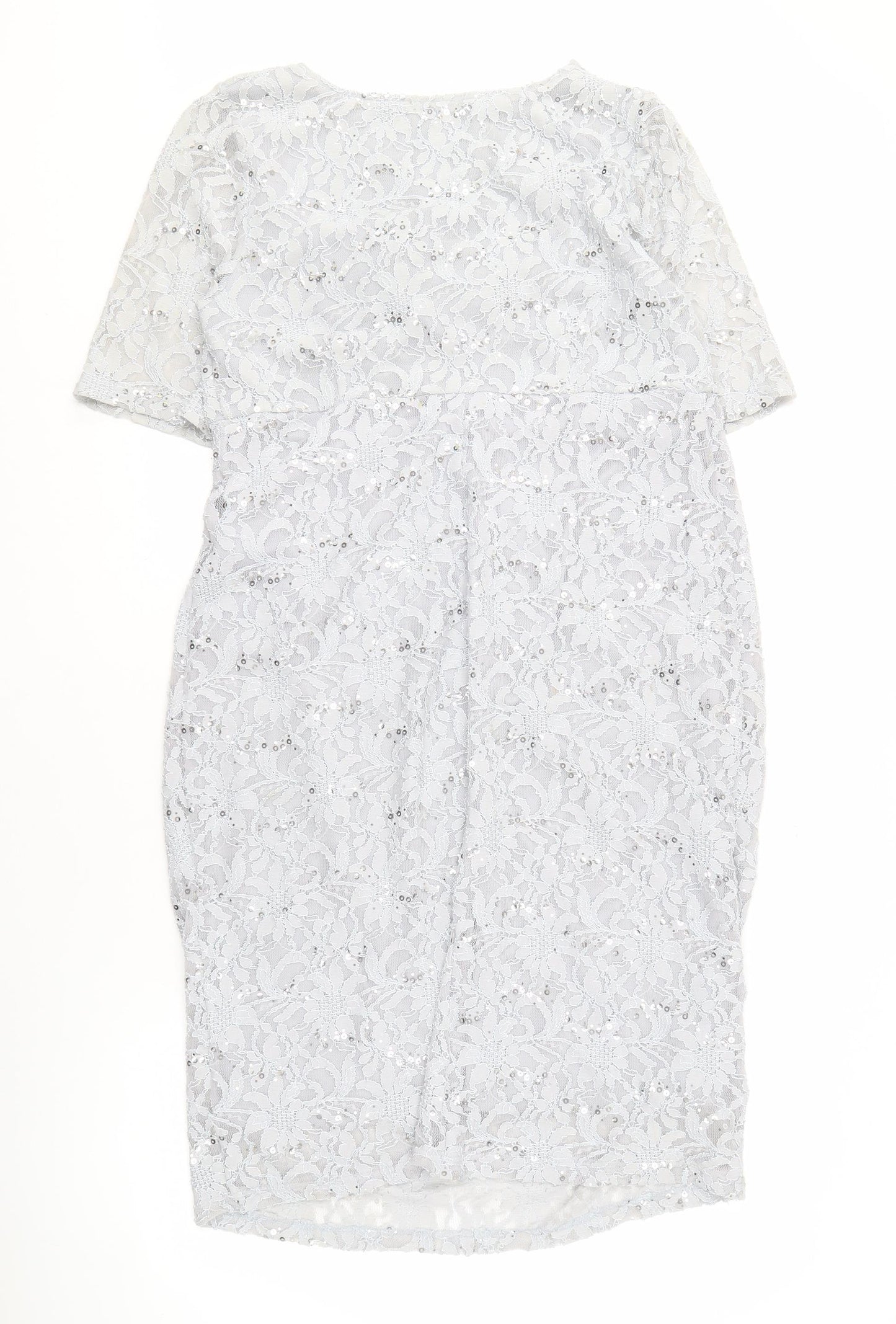 David Emanuel Grey Lace Dress with Sequins Size 18