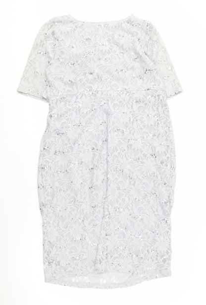 David Emanuel Grey Lace Dress with Sequins Size 18