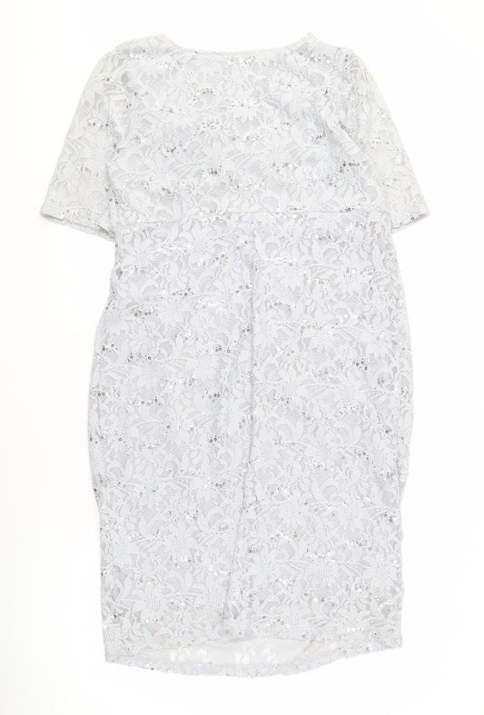 David Emanuel Grey Lace Dress with Sequins Size 18