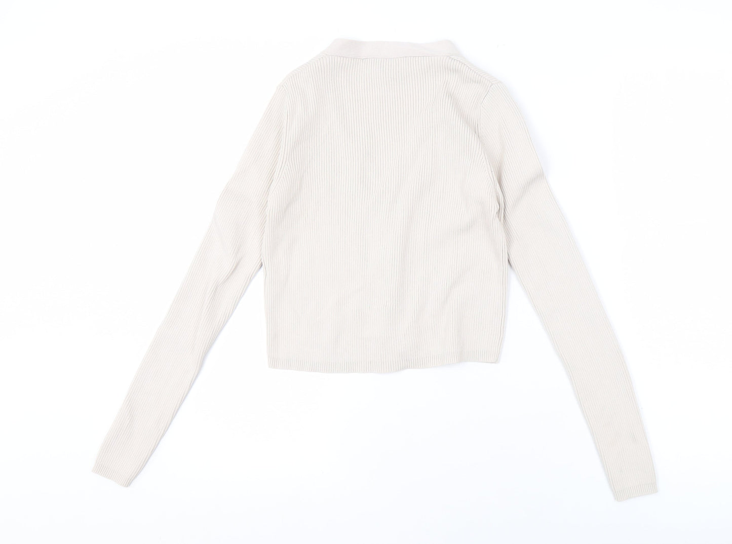 Womens UK Size 10 Zara Beige Cropped Button-Up