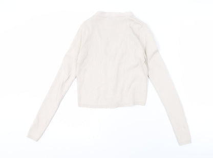 Womens UK Size 10 Zara Beige Cropped Button-Up
