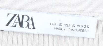 Womens UK Size 10 Zara Beige Cropped Button-Up