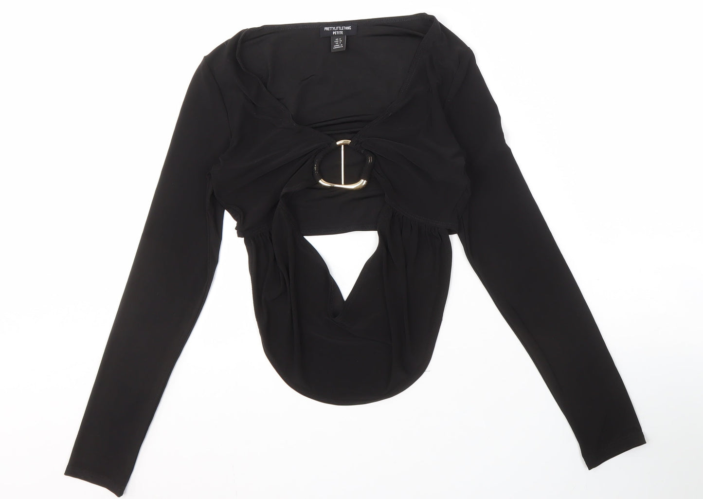 Womens UK Size 8 PRETTYLITTLETHING Black Cropped Blouse