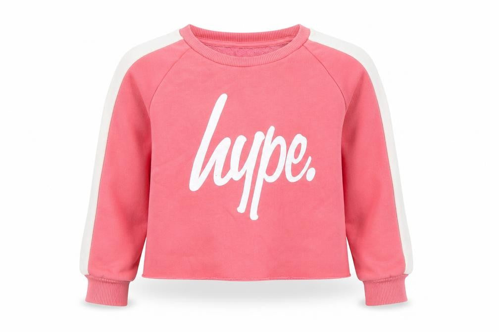 Front view of Hype girls’ pink logo pullover sweatshirt 13 years