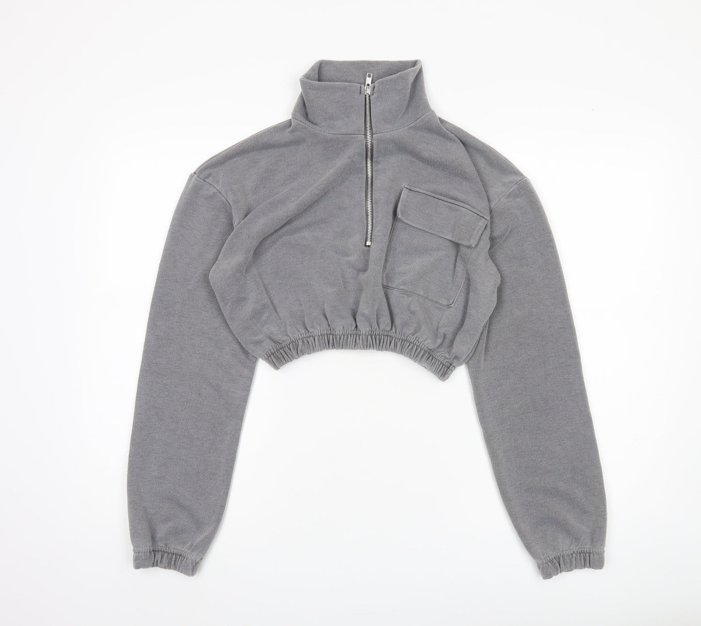 PrettyLittleThing Women's Grey Cropped Pullover Sweatshirt S