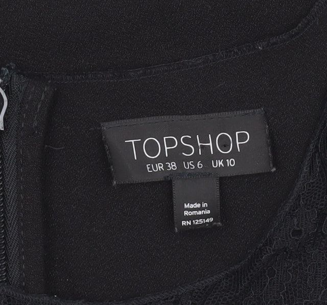 Womens UK Size 10 Topshop Black Basic Blouse