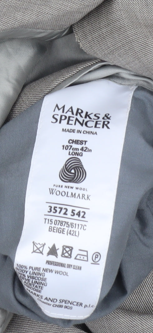 Mens UK Size 42 Marks and Spencer Regular Beige Suit Jacket