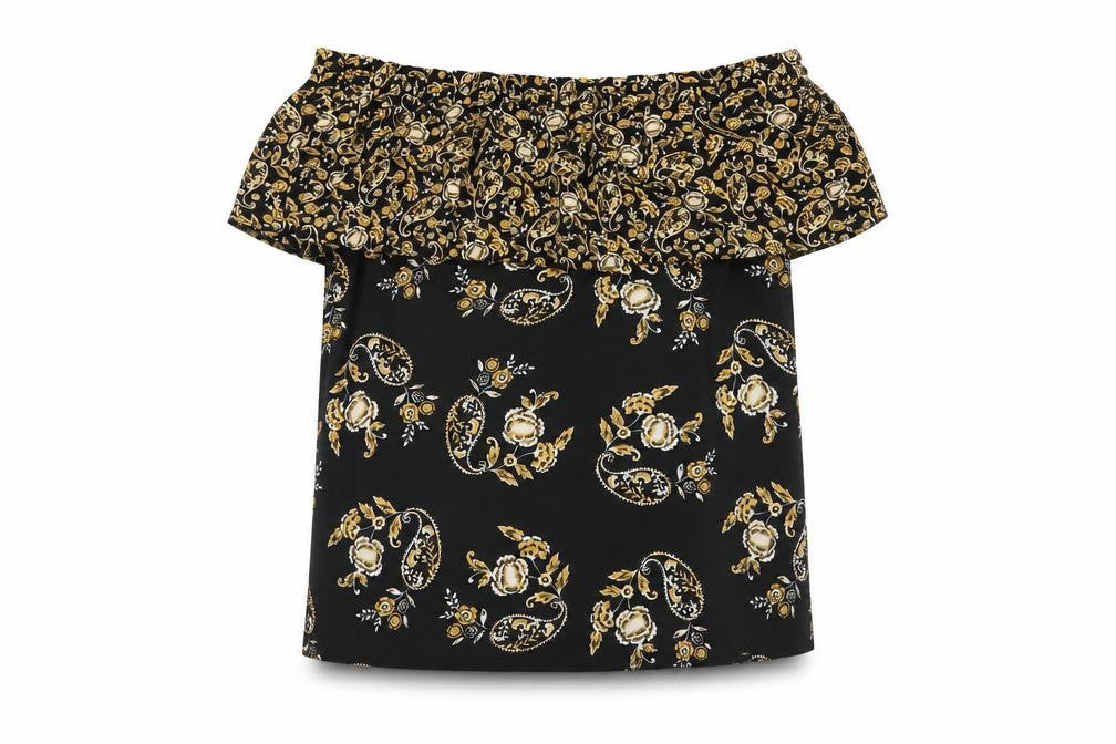 Front view of Dorothy Perkins Women Black Floral Off Shoulder Top