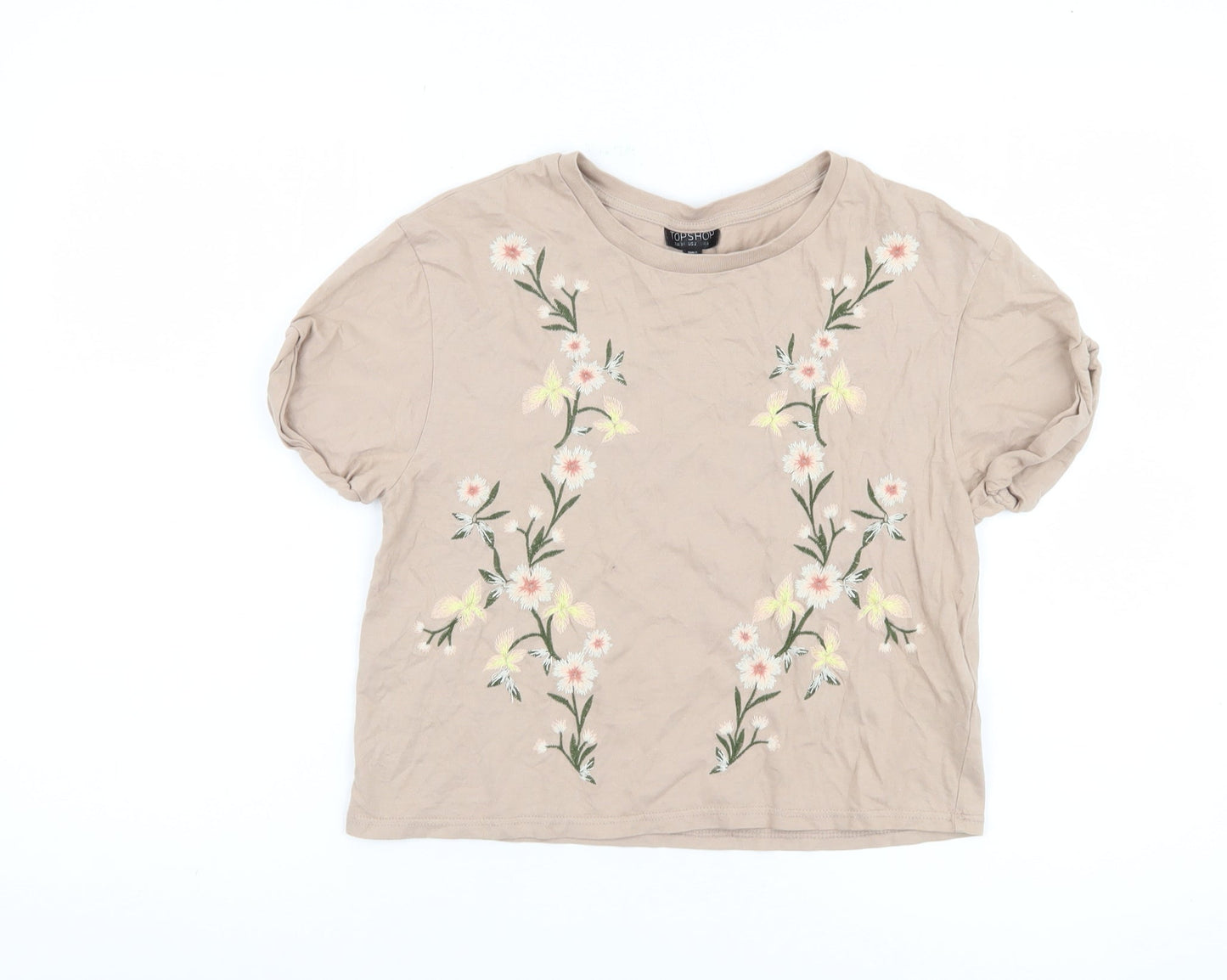 Womens UK Size 6 Topshop Beige Basic T-Shirt