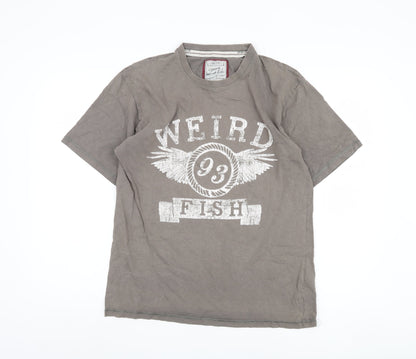 Weird Fish Men's Brown Graphic Print T-Shirt, Size S
