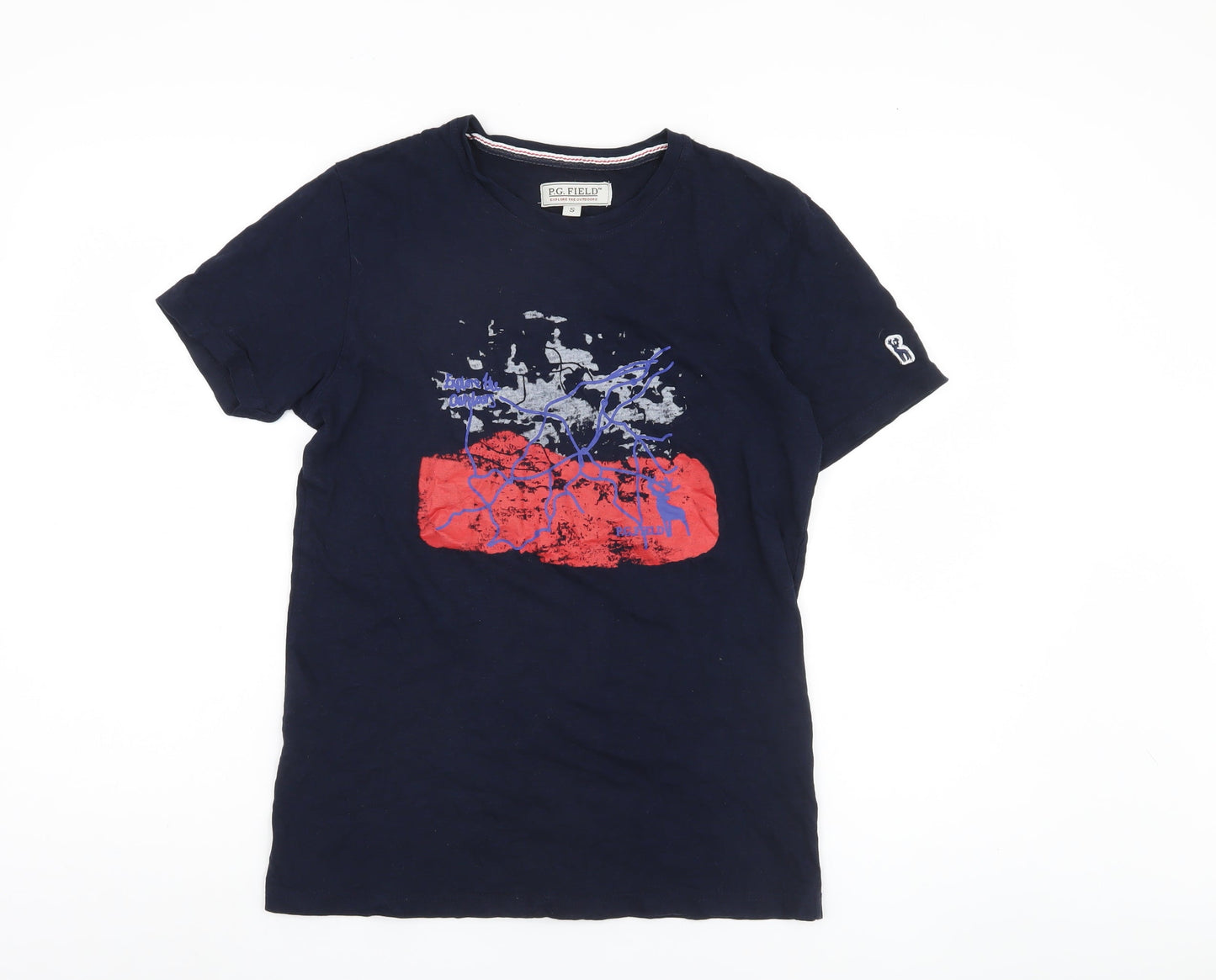 P.G. Field Men's Blue Graphic Print T-Shirt, Small
