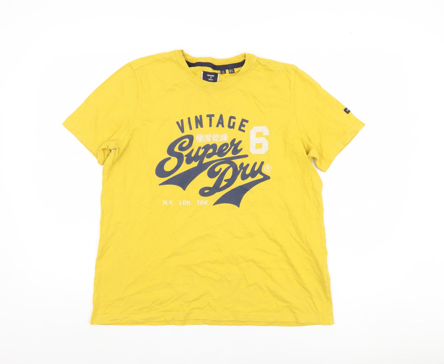 Unisex Adults UK Size 12 Superdry Yellow Basic T-Shirt