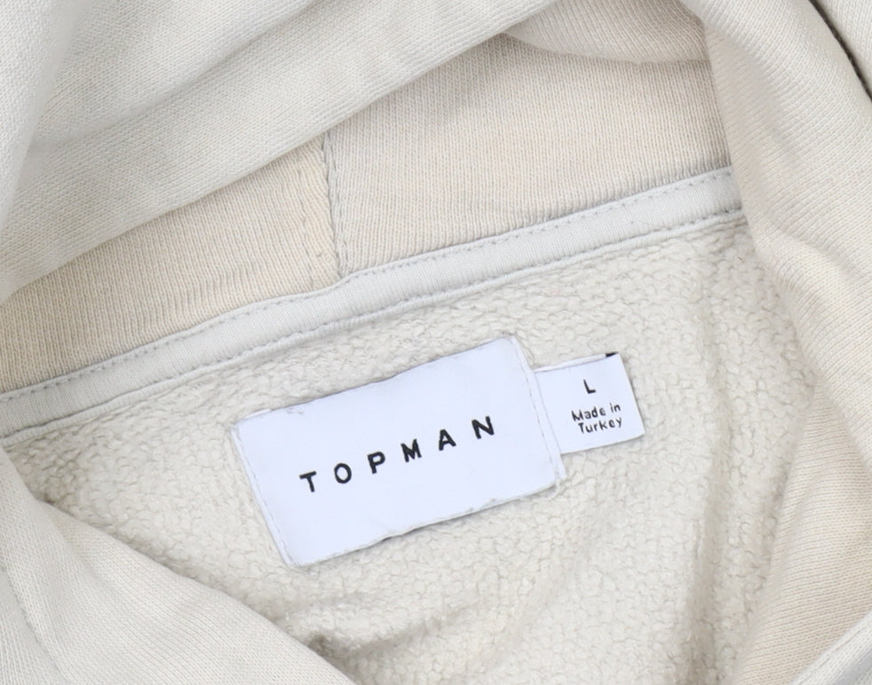 Topman Men’s Beige Graphic Print Hoodie L Pullover
