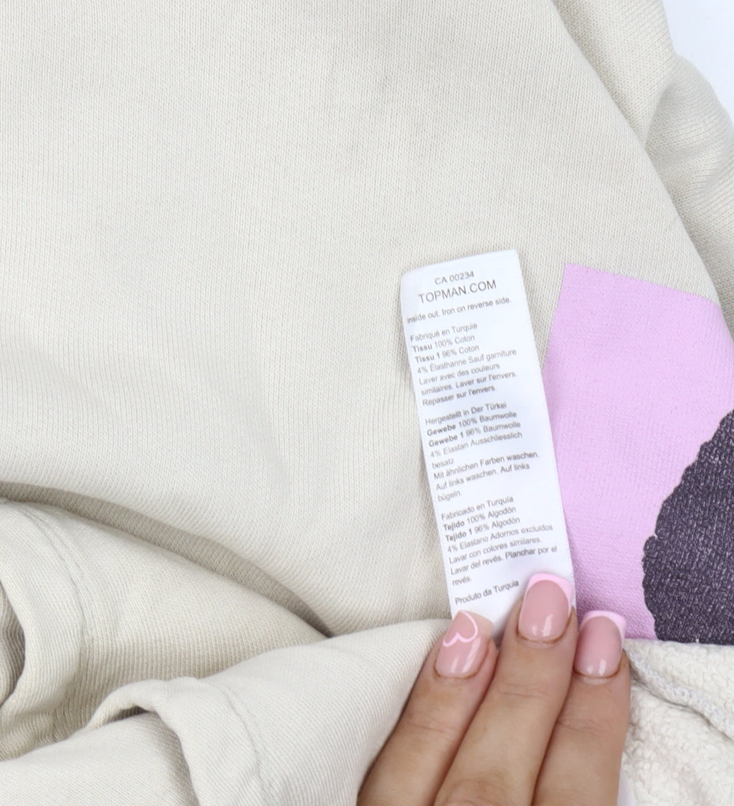 Topman Men’s Beige Graphic Print Hoodie L Pullover