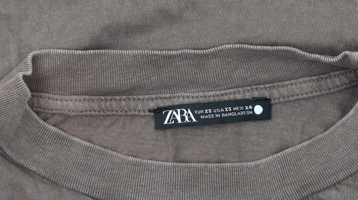 Womens UK Size XS Zara Brown Basic T-Shirt
