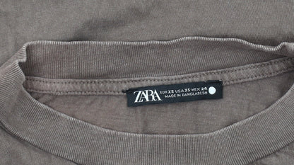 Womens UK Size XS Zara Brown Basic T-Shirt