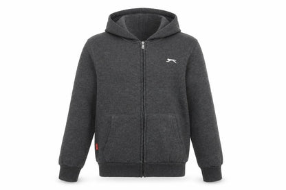 Front view of Slazenger boys’ grey zip hoodie jacket, 11-12 years
