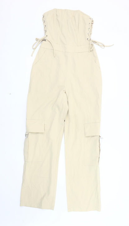 PrettyLittleThing Beige Strapless Jumpsuit UK 4 Petite