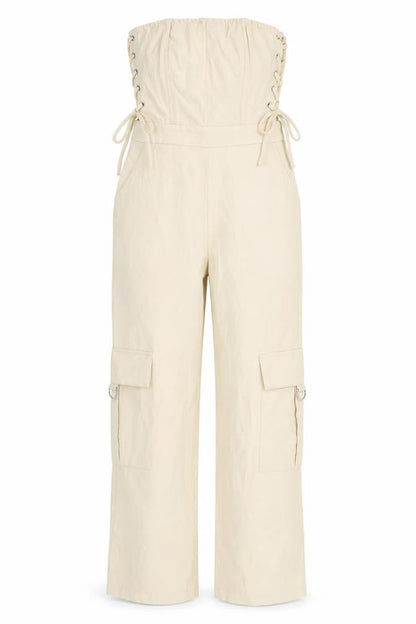 Womens UK Size 4 PRETTYLITTLETHING One-Piece Beige Jumpsuit
