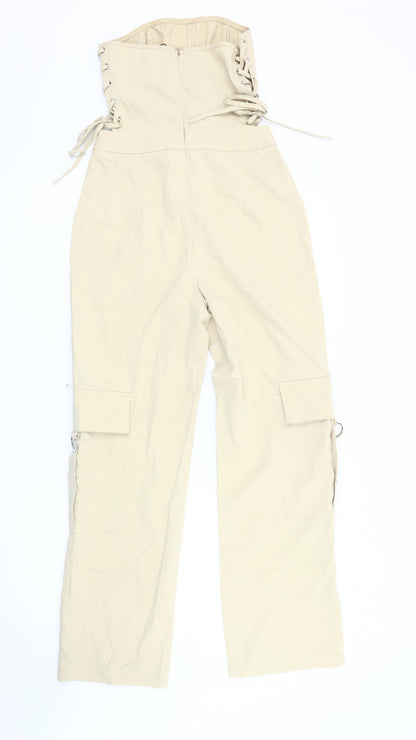 PrettyLittleThing Beige Strapless Jumpsuit UK 4 Petite