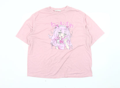 Womens UK Size 10 ROMWE Pink Basic T-Shirt