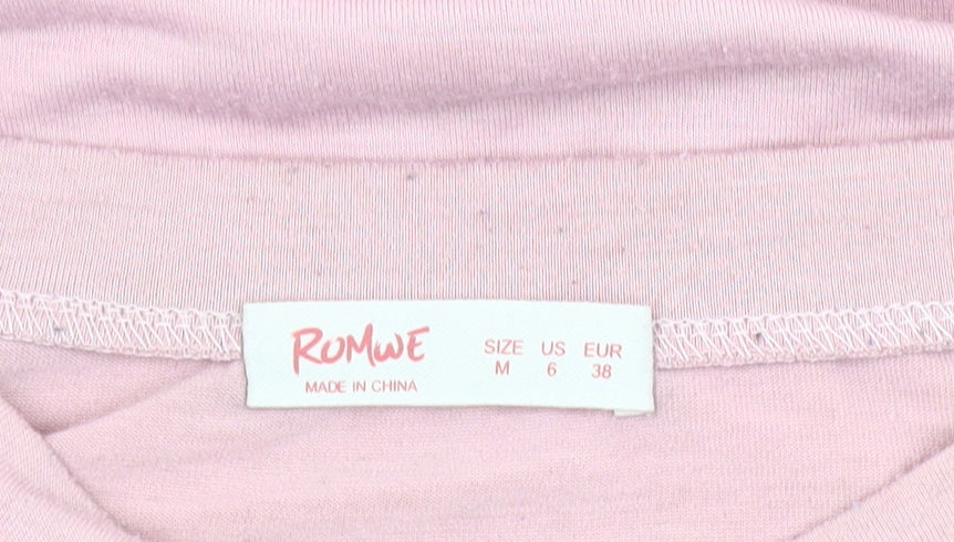 Womens UK Size 10 ROMWE Pink Basic T-Shirt