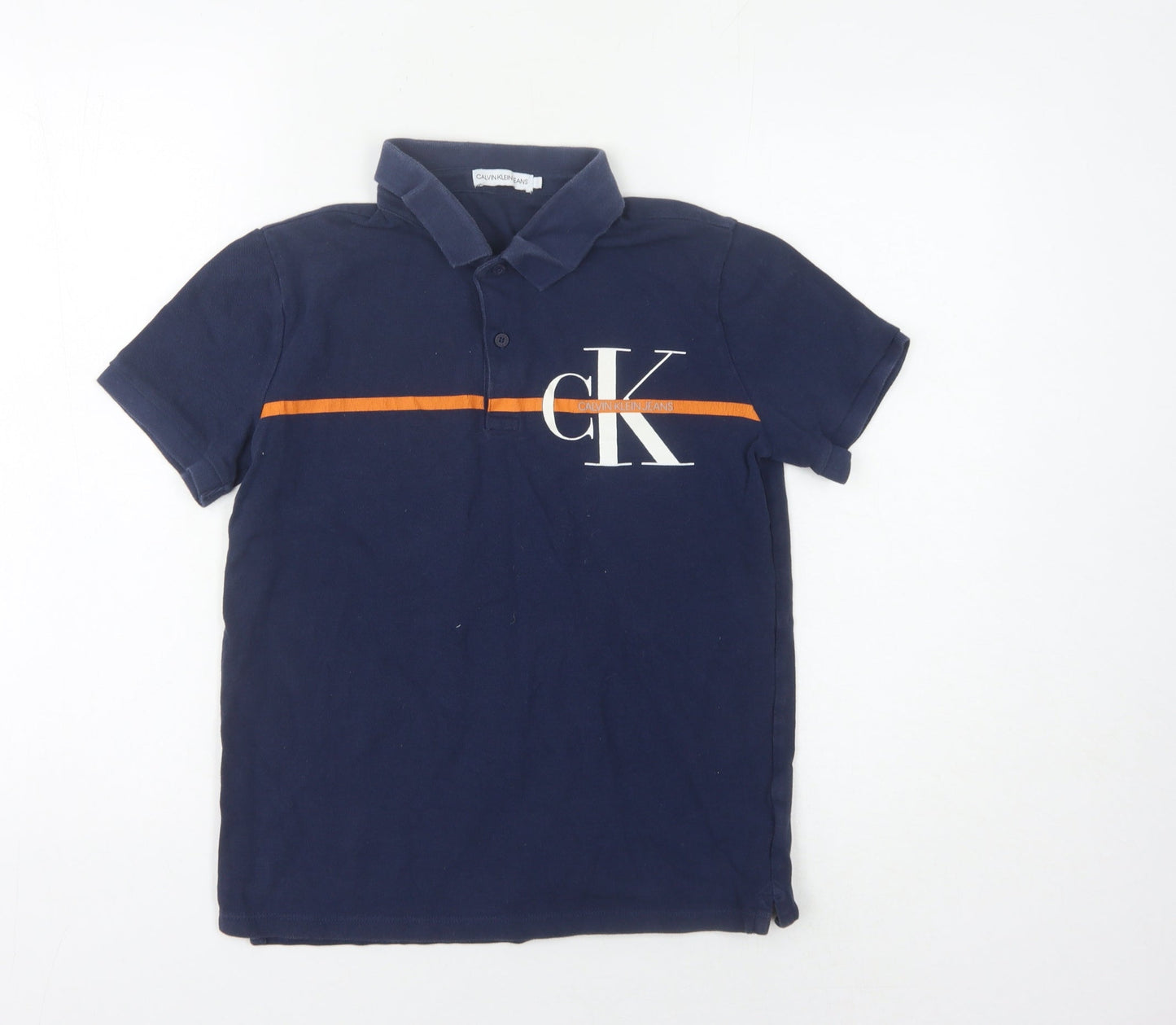 Calvin Klein Boys Navy Polo Shirt, Size L, Classic Fit