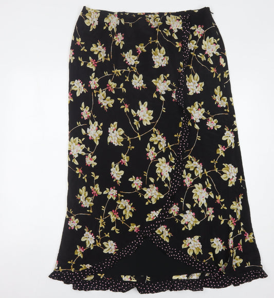 Country Casuals Women's Black Floral Silk Midi Skirt 16