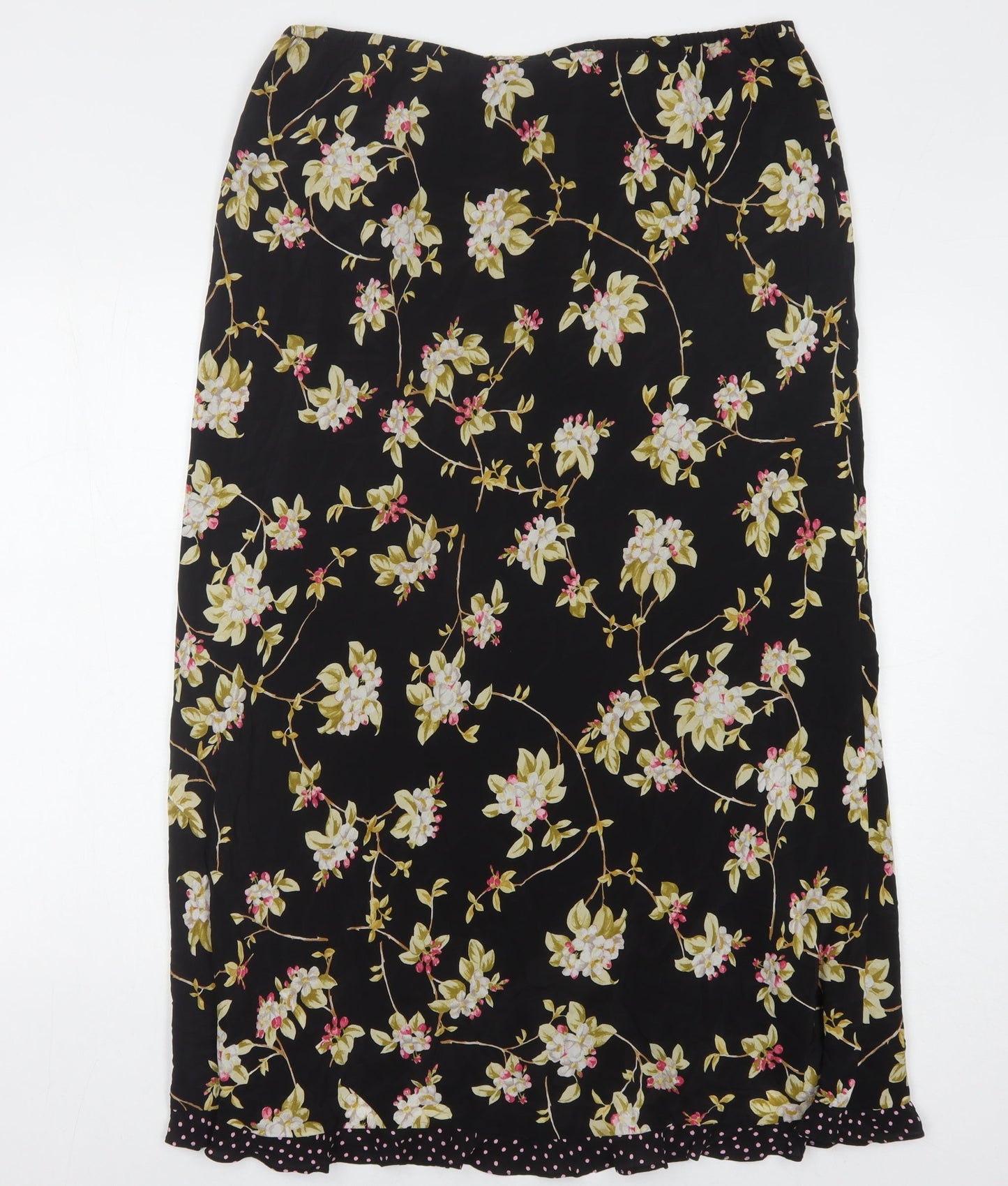 Country Casuals Women's Black Floral Silk Midi Skirt 16