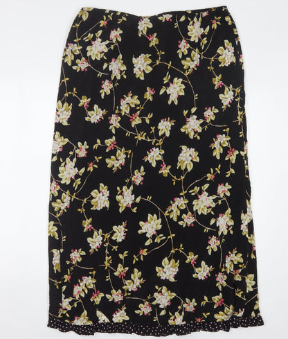 Country Casuals Women's Black Floral Silk Midi Skirt 16