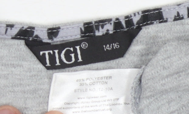Womens UK Size 14 TIGI Grey Basic T-Shirt