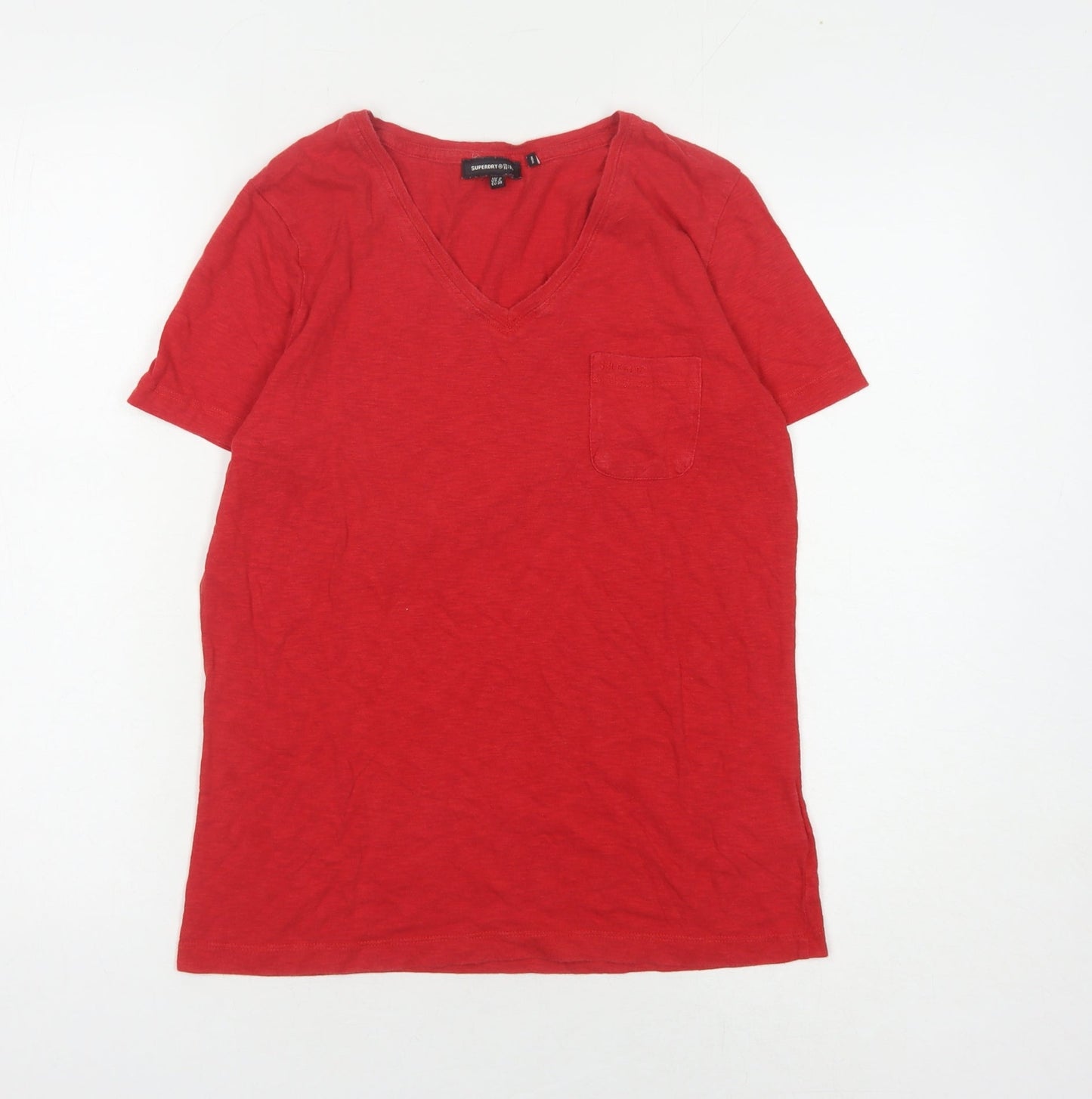 Womens UK Size 2 Superdry Red Basic T-Shirt