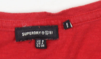 Womens UK Size 2 Superdry Red Basic T-Shirt