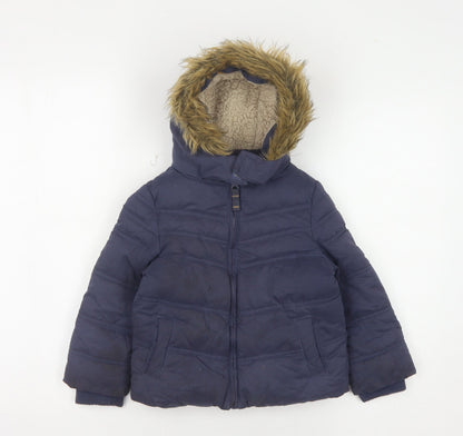 FatFace Girls Blue Puffer Jacket Size 2-3Y Hooded Winter