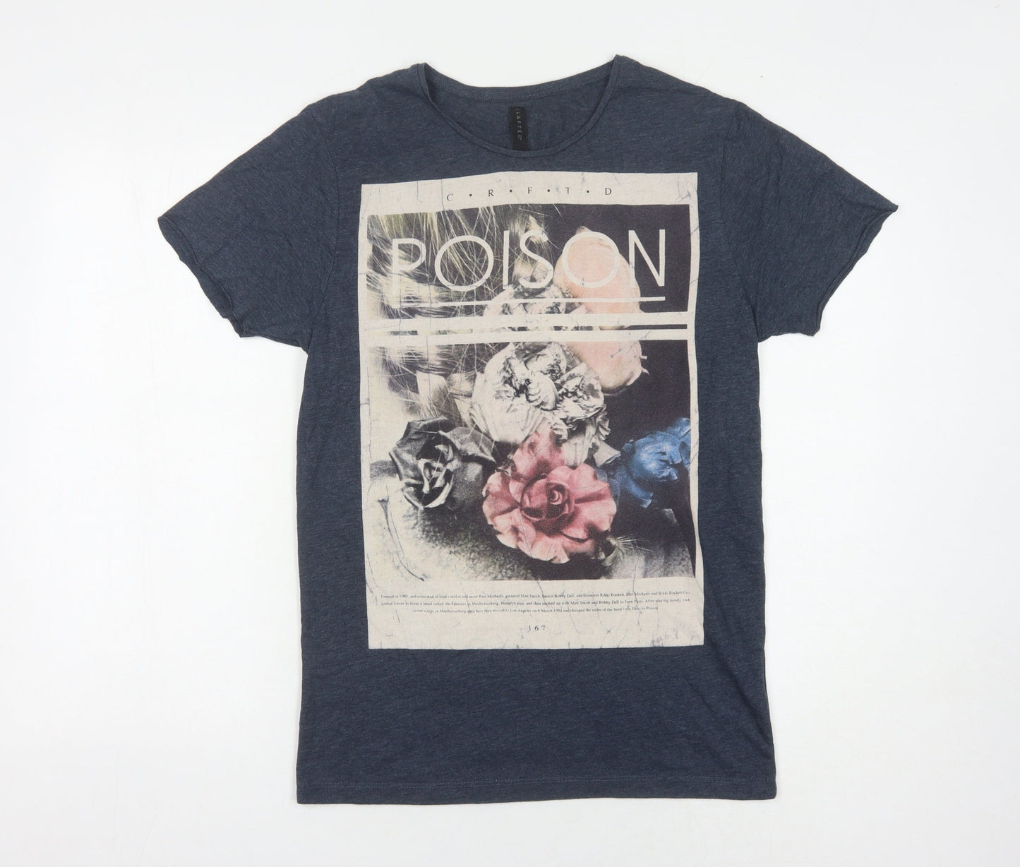 Crafted Men's Blue Graphic Print T-Shirt, Size S