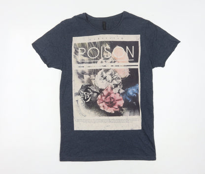 Crafted Men's Blue Graphic Print T-Shirt, Size S