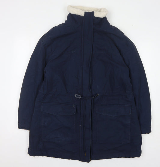 M&S Women's Blue Hooded Parka Coat Size 14