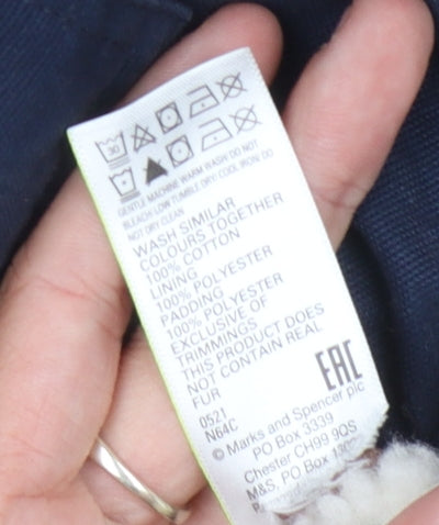 M&S Women's Blue Hooded Parka Coat Size 14