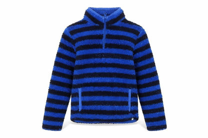 Front view of Peter Storm boys’ blue striped fleece pullover sweatshirt 7-8 years