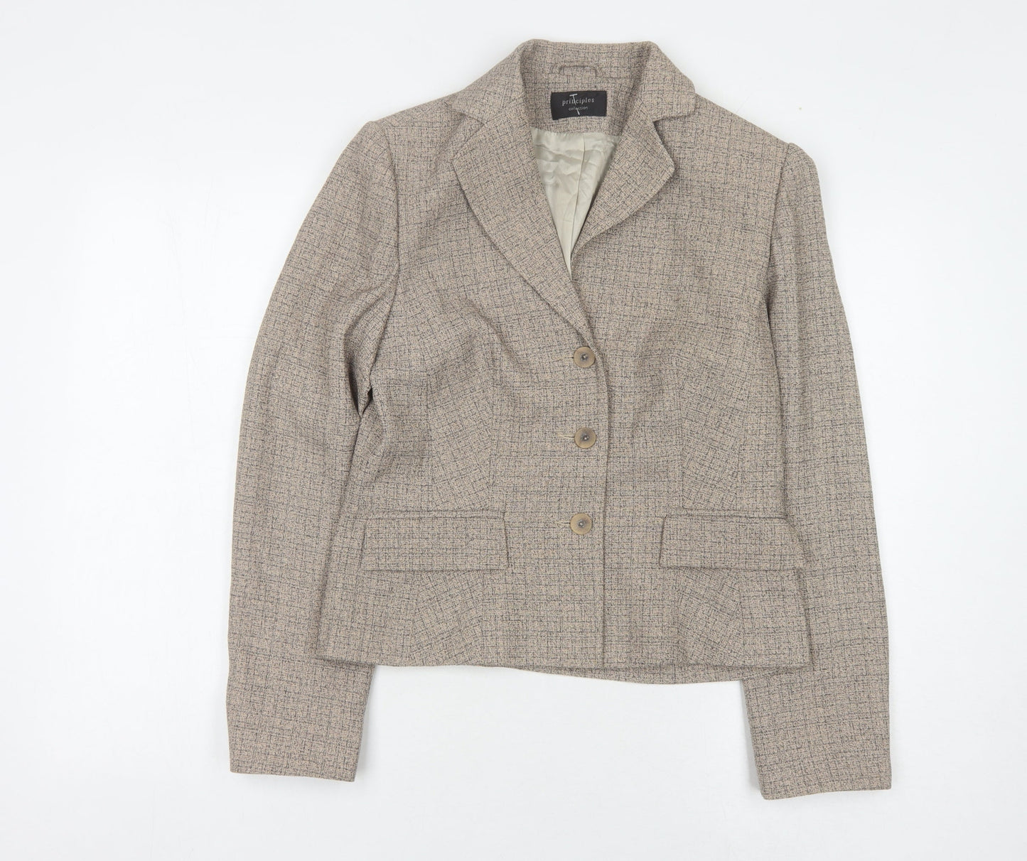 Principles Women's Beige Blazer, Size 12, Check Pattern