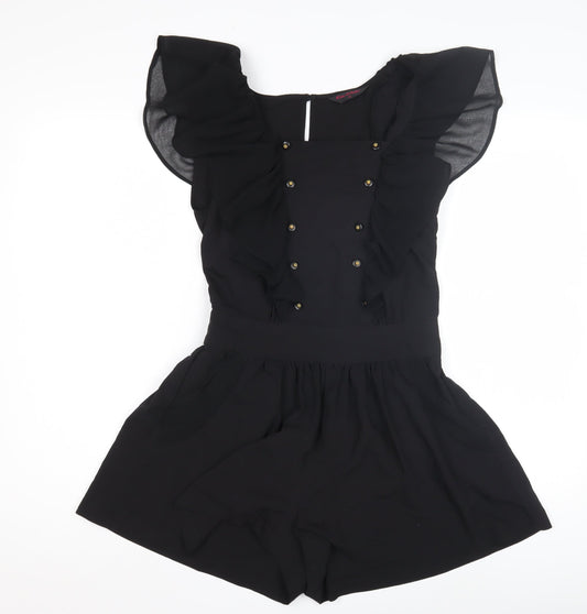 Miss Selfridge Black Women's Ruffle Playsuit Size 10
