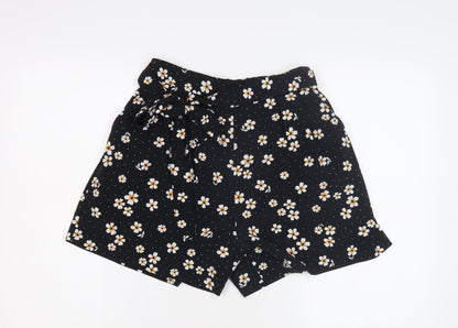 Monki Women's Black Floral Paperbag Shorts - Size S