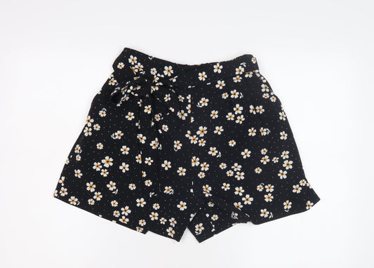 Monki Women's Black Floral Paperbag Shorts - Size S
