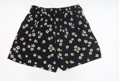 Monki Women's Black Floral Paperbag Shorts - Size S