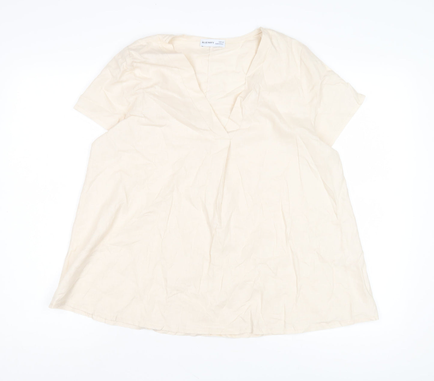 Blue Navy Women's Beige V-Neck Blouse, Size M, Casual