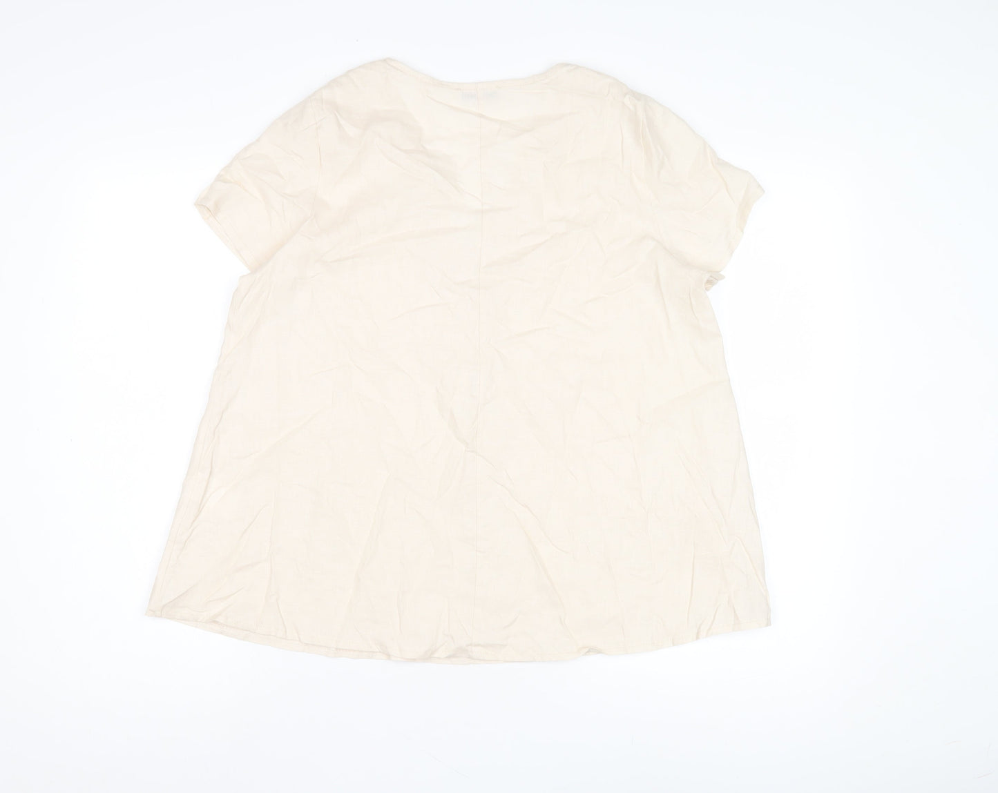 Blue Navy Women's Beige V-Neck Blouse, Size M, Casual